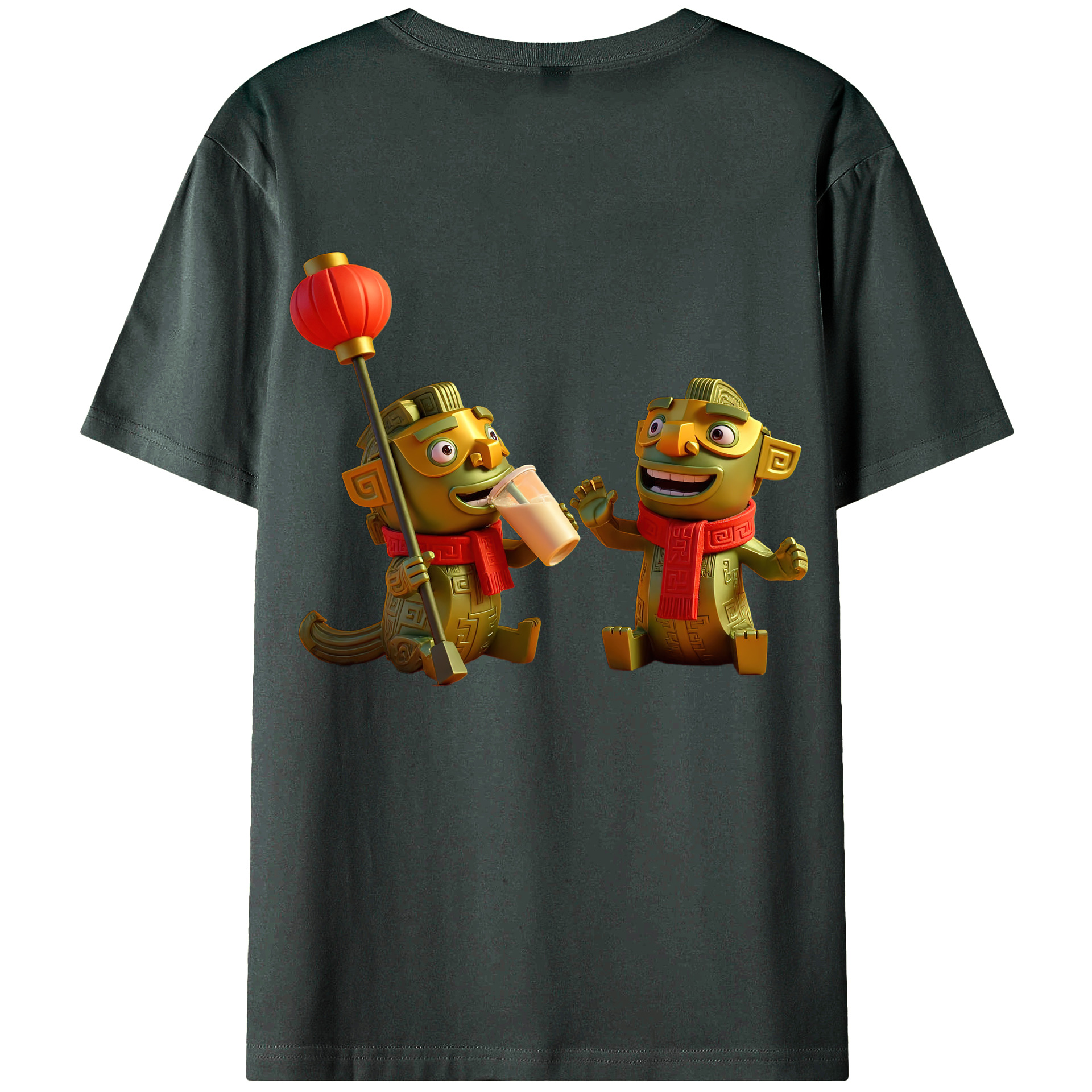 （画像用） Ne Zha 2 ナタ 魔童の大暴れ 綿100％ メンズ半袖Tシャツ（バックプリント） 通気性